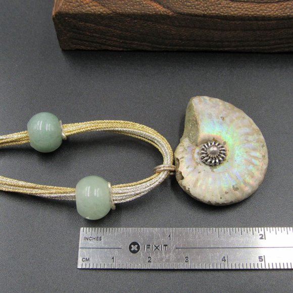 18" Sterling Silver Fossil & Jade Orb Necklace - Picture 5 of 6